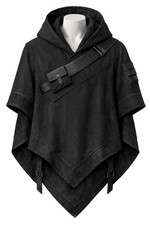 Black Hooded Poncho Cloak, Medieval Assassin Cape, Fantasy Ranger Style