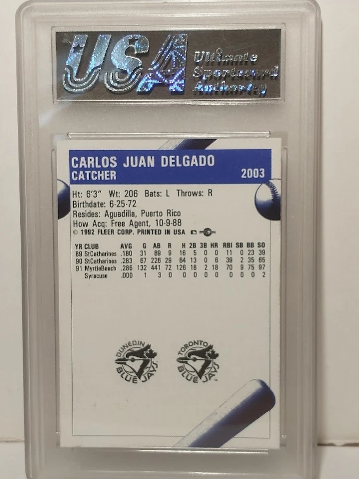 1992 FLEER PROCARDS CARLOS DELGADO #2003 DUNEDIN BLUE JAYS ROOKIE USA GEM MT 10 - Image 2 of 2