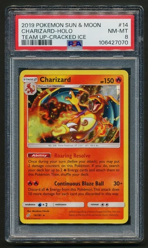 Charizard 14/181 Cracked Ice Holo Rare Pokémon 2019 S&M Team Up PSA 8 NM-MT