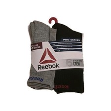 Reebox Pro-Series 6 Pack Boys Crew Socks , Small 6 - 10.5 Black , White  Gray
