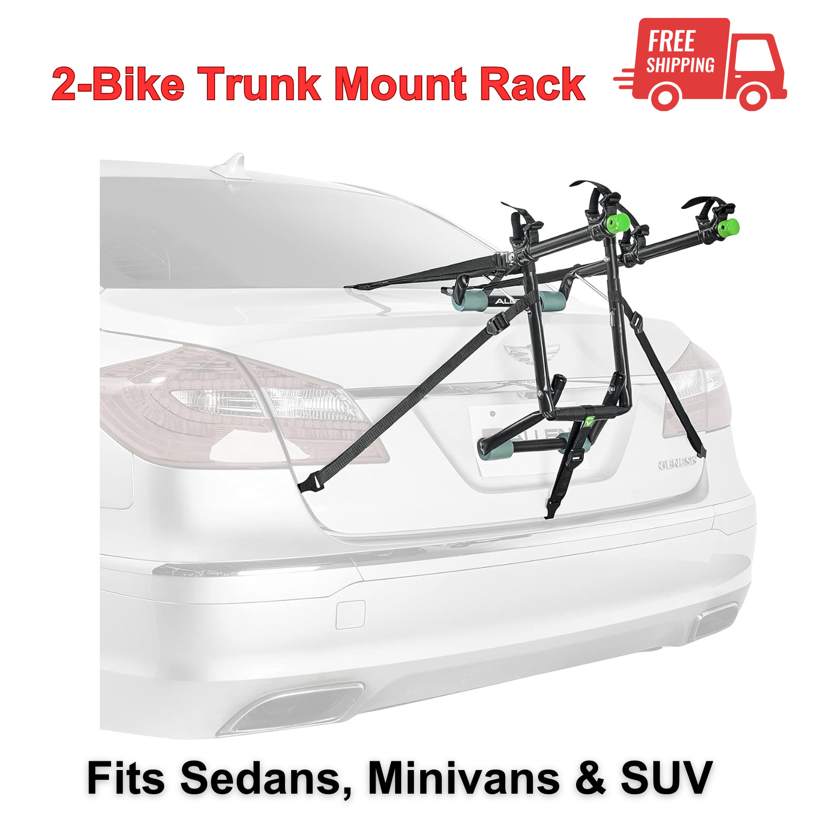 2 Bicycle Bike Rack Trunk Mount Carrier For Car Minivan, SUV, Hatchback, Sedan