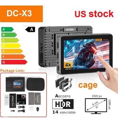 US VILTROX DC-X3 Touchscreen FHD IPS Camera Monitor+Cage, 2000 nits 4K SDI HDMI
