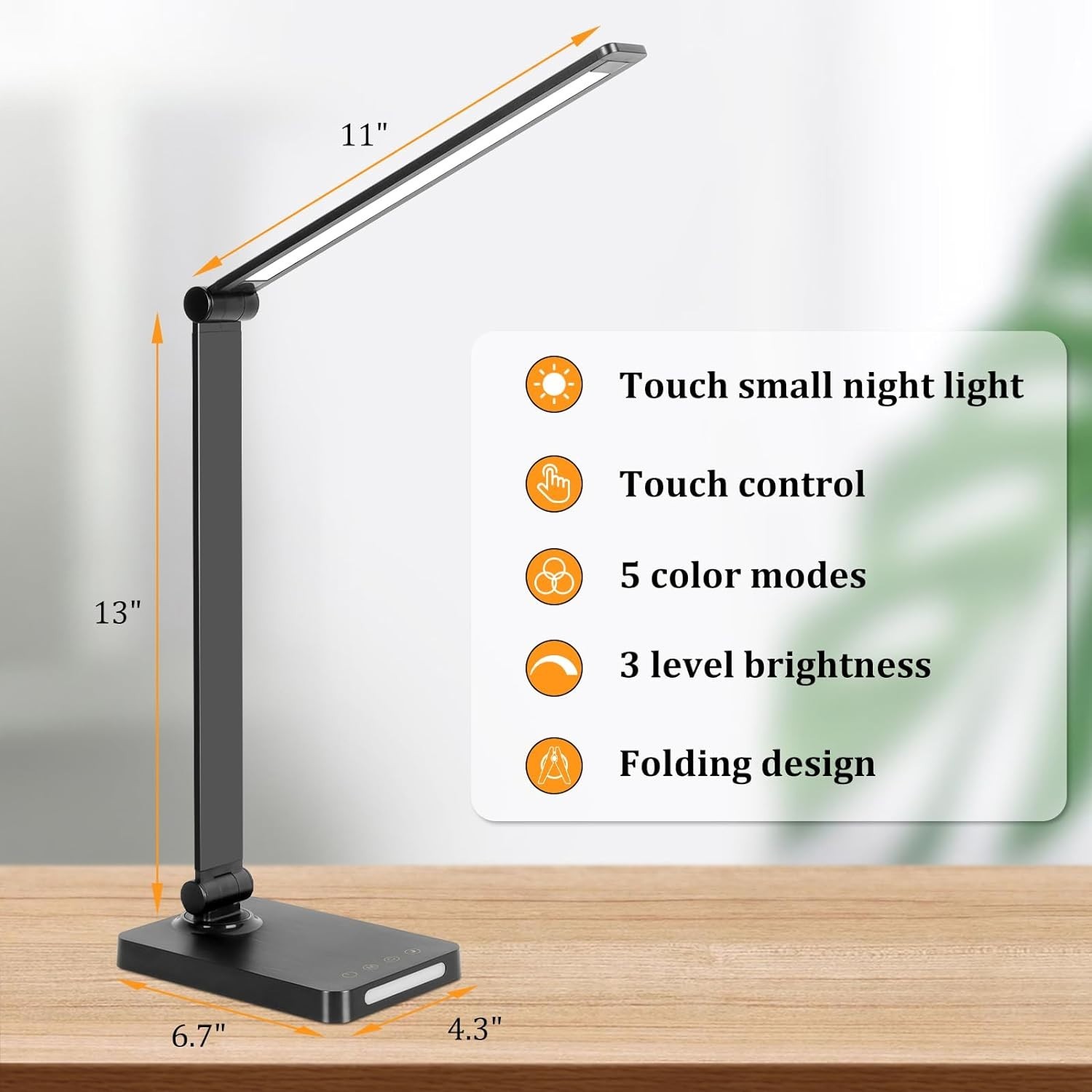 Elegant LED Desk Lamp with USB Ports - 5 Color Modes & Touch Control Features