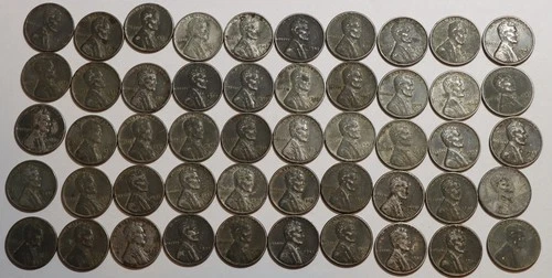 1943 STEEL LINCOLN WHEAT CENT PENNY ROLL 50 coins FINE to Extra Fine NO RUST !