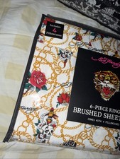 Ed Hardy King 6pc Sheet Set Roses Chains Skull Dagger NWT