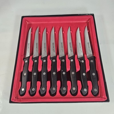 Maxam 8pc Steak Knife Set Stainless Steel Serrated Blades w/ Case