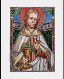 Antique 19th C Gothic Revival Stained Glass Panel St John Evangelist Painted