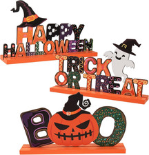 3Pcs Wooden Vintage Halloween Table Centerpiece, Desk Decorations Indoor