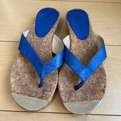JIMMY CHOO Sandales Mules à Tongs Semelle En Liège Plat Femme Taille 36 Bleu - Photo 1/3