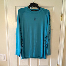 Spyder Rash Guard Long Sleeve Shirt Blue Size M/M UPF 30 Surf Sand Sun