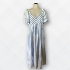 🆕 A New Day Women’s Puff Sleeve Midi Dress – Blue/White Stripe – NWT 💙🤍