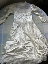 Ivory Satin Lace Vintage Long Sleeve Wedding Dress Bridal Gown Elegant Formal