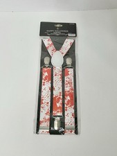 Halloween Elastic Suspenders White With Red Blood Splatter Horror Unisex