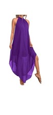 Women’s XL Halter Neck Maxi Dress Purple Sleeveless Flowy Chiffon Design Wedding