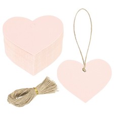 200Pcs Kraft Paper Gift Tags String 2.2 x 2.6 Inch Heart Shape Pink
