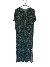 Mittoshop Maxi Dress Green White Design Slits Womans XL No belt 