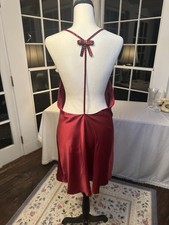 Victorias Secret Red Crystal Bow Satin Mini Slip Lingerie Babydoll Womens Med
