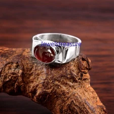 Natural Garnet Gemstone with 925 Sterling Silver Ring for Men's #J548