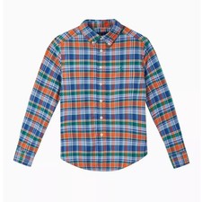NWT Ralph Lauren Boys Plaid Performance Poplin Oxford Shirt Size 5 Orange Navy
