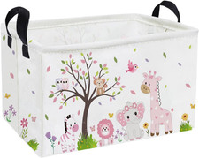 Rectangular Animal Baskets,Pink Storage Basket with Handles for Girls Room Decor