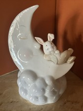 Teddy Bear Sleeping On The Moon Nursery Room Decor, Porcelain Home Decor, 7