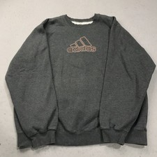 VINTAGE Adidas Sweatshirt Mens XL Gray Embroidered Crewneck Heavy Logo Y2K