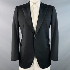 BRIONI for WILKES BASHFORD Size 44 Black Wool Peak Lapel Tuxedo