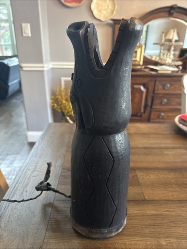 Vintage African Ceremonial Drum With Water Buffalo Head