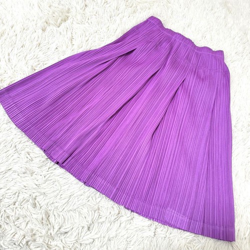Issey Miyake PLEATS PLEASE Flare Skirt Below Knee Stretch Pleated Purple L Size - Picture 10 of 14