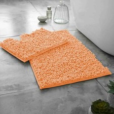 LOOP BATH MAT PEDESTAL SET NON SLIP PVC SHAGGY SOFT TOILET BATHROOM RUGS 2 PC