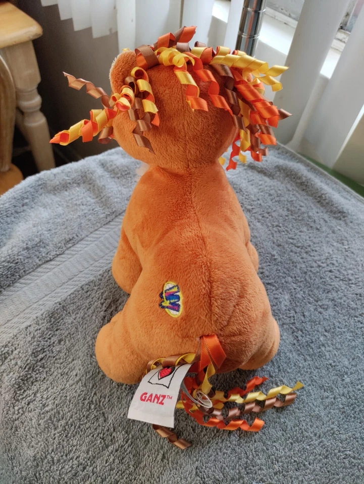 Cute Lion with Curly Ribbon Mane and Tail, 8" orange and white color  by Ganz - Image 3 of 4