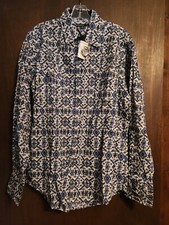 Tin Haul Men's 100 Cotton Snap Blue-White L/S Western Cowboy Shirt Size M NWT