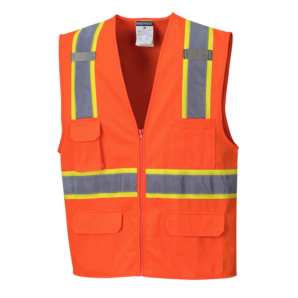 Portwest US372 Jackson Contrast Hi Vis Reflective Safety Zip Mesh Work Vest ANSI - Image 2 of 2
