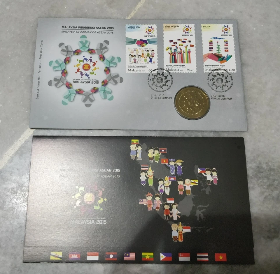 MALAYSIA PENGERUSI ASEAN CHAIRMAN 2015 FDC + Original Nordic Gold Coin - Image 2 of 4