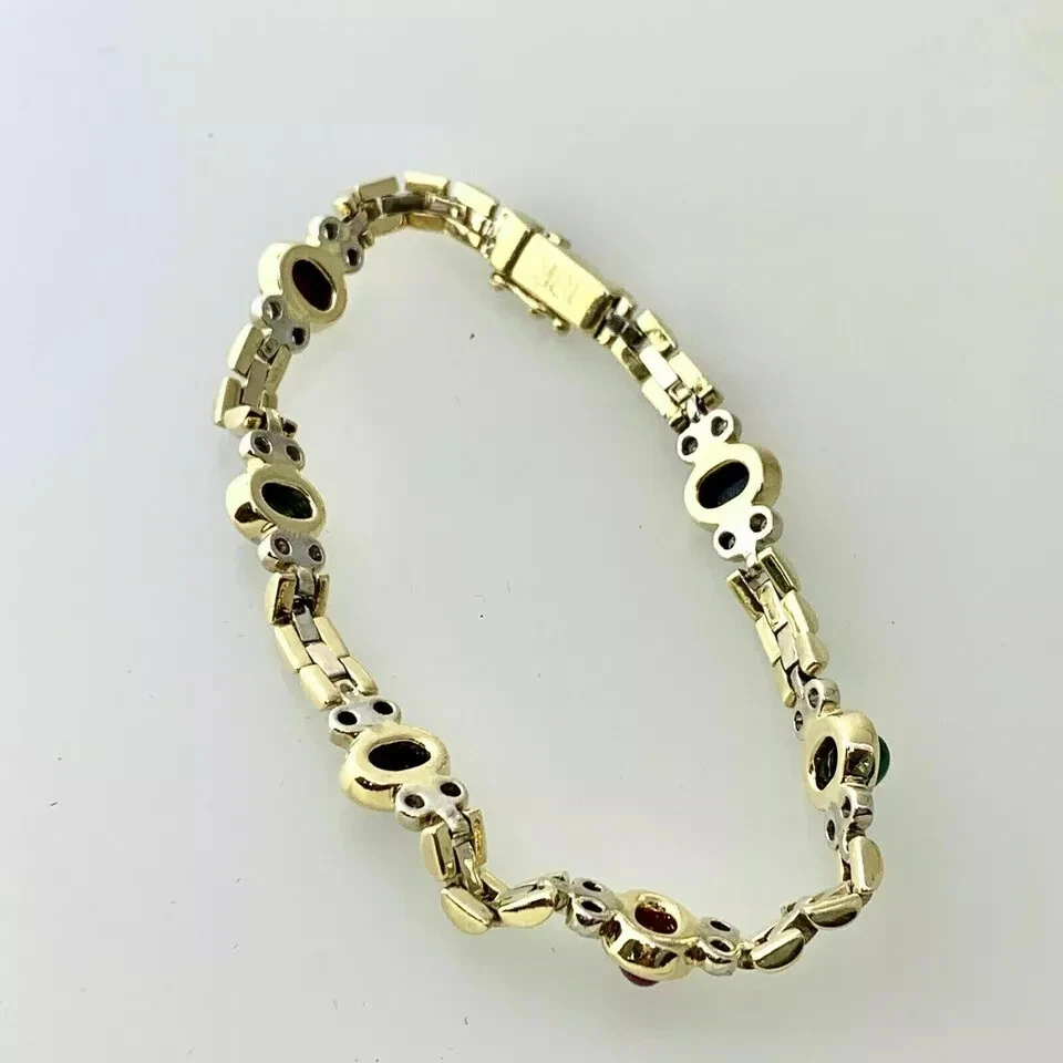 8CT Oval Lab Created Multi Stone Women's Tennis Bracelet 14K Yellow Gold Plated - Image 2 of 4