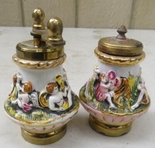 CAPODIMONTE Vintage SALT SHAKER  PEPPER GRINDER with CHERUBS