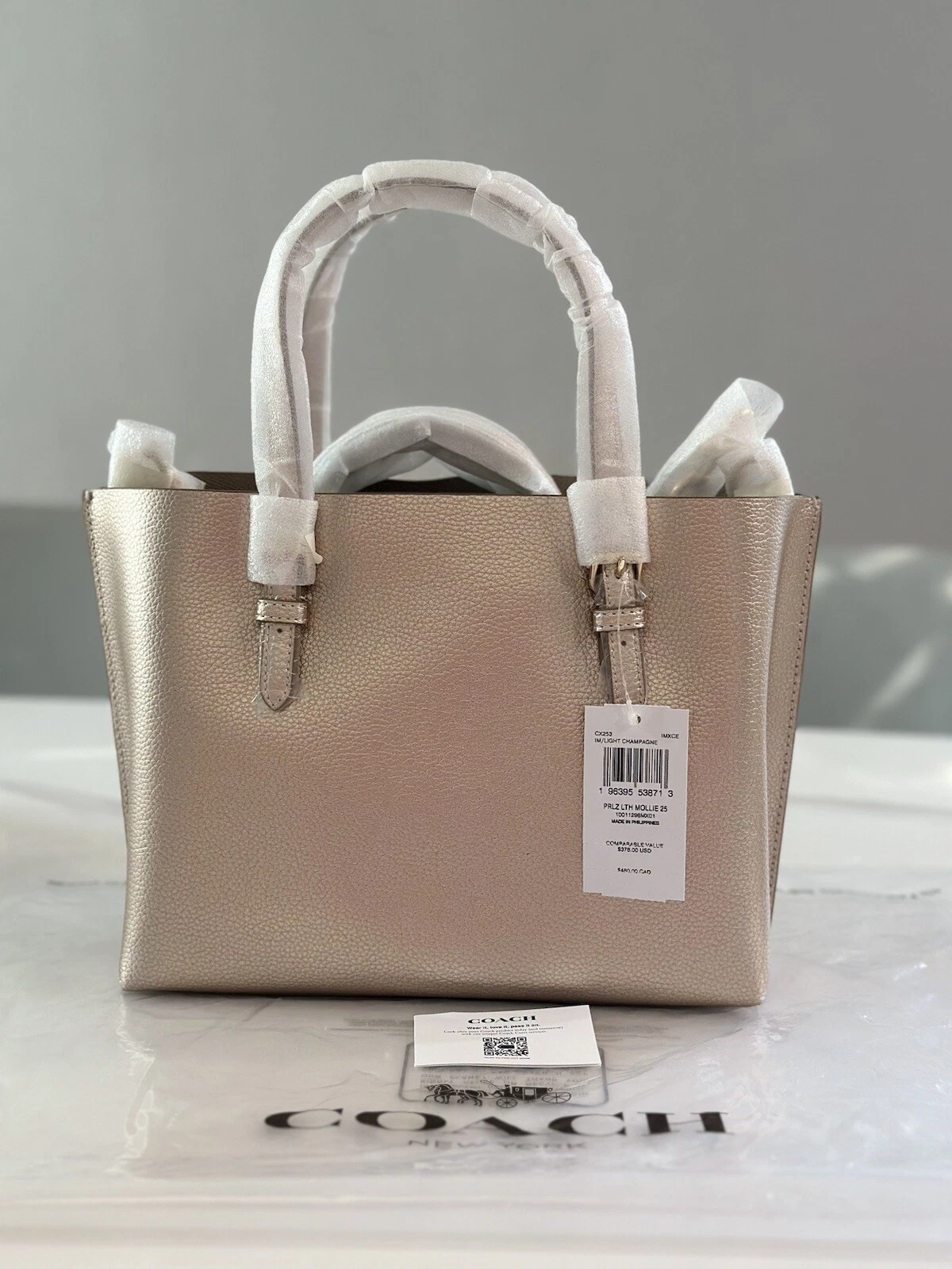 Coach!!️ Borsa tote Mollie 25 CX253 doppia faccia in pelle champagne chiaro✅Nuova con etichette $378