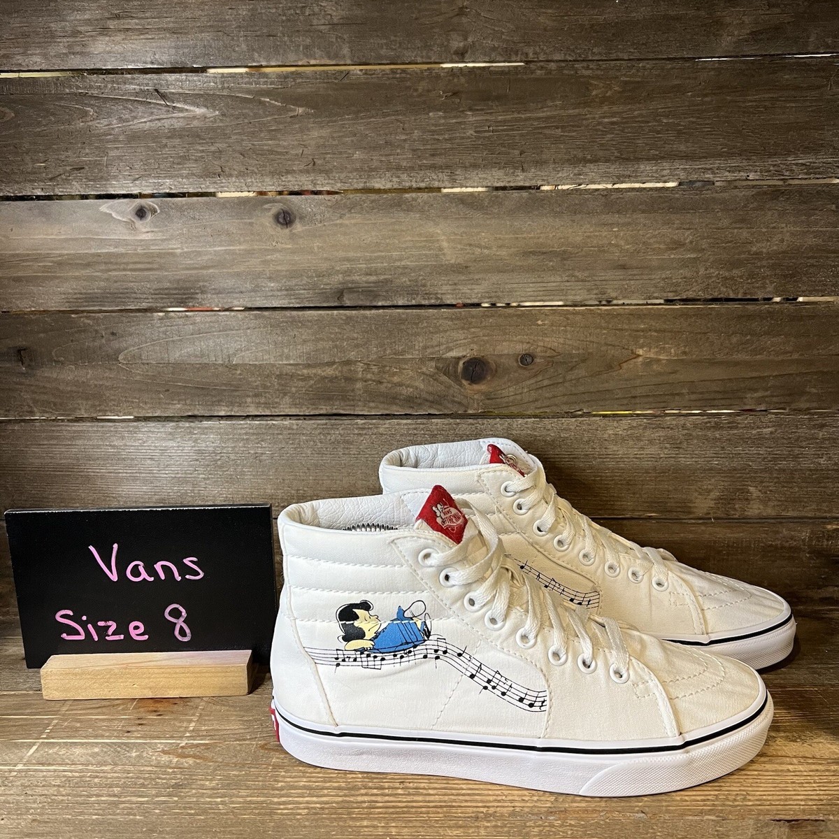 Womens Vans Peanuts Sk8 Hi White Skateboarding Shoes Sneakers Size M GUC