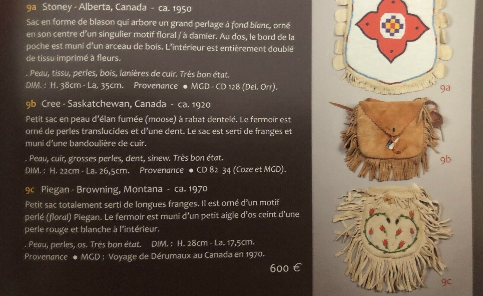 Ancien Sac Amérindien en Peau d'élan fumée de 1920 de Cree, Saskatchewan, Canada Hoog gewaardeerde lage prijs