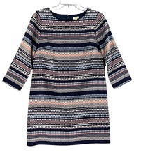 J Crew Dress Colorful Womens Size 4 Blue Cream Shift Lined