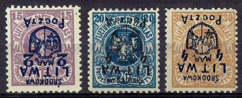 VERY RARE - ,, CENTRAL LITHUANIA '' ,,INVERTED '' ( 3 ) STAMPS 1920. - Picture 2 of 12