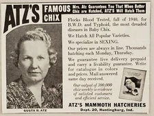 1941 Print Ad ATZ'S Mammoth Hatcheries Famous Chix Huntingburg,Indiana