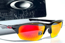NEW Oakley FLAK BETA Shiny Black POLARIZED Ruby Lens Sunglass 9363-14