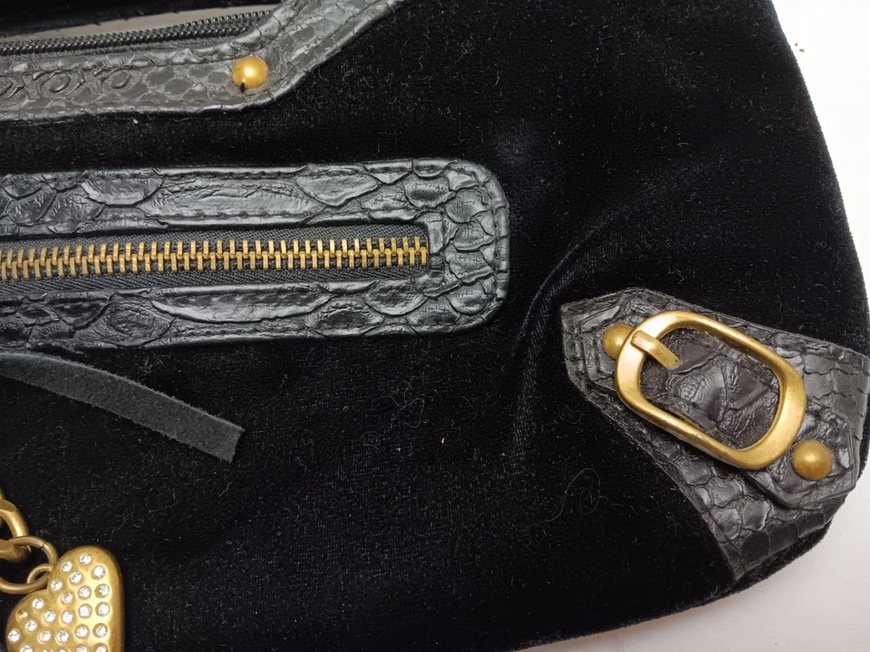 XOXO Women's BLack on Black Plush Velvet Handbag with Faux Alligator Accents - Image 3 of 4