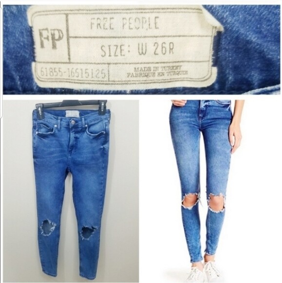 Free People Busted Knee Distressed Skinny Jeans Sz. 2… Gem