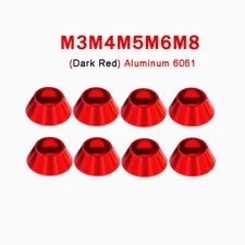 M3-M8 Anodized Aluminium Cone Cup Head Washers Fit Socket Cap Screws Dark Red