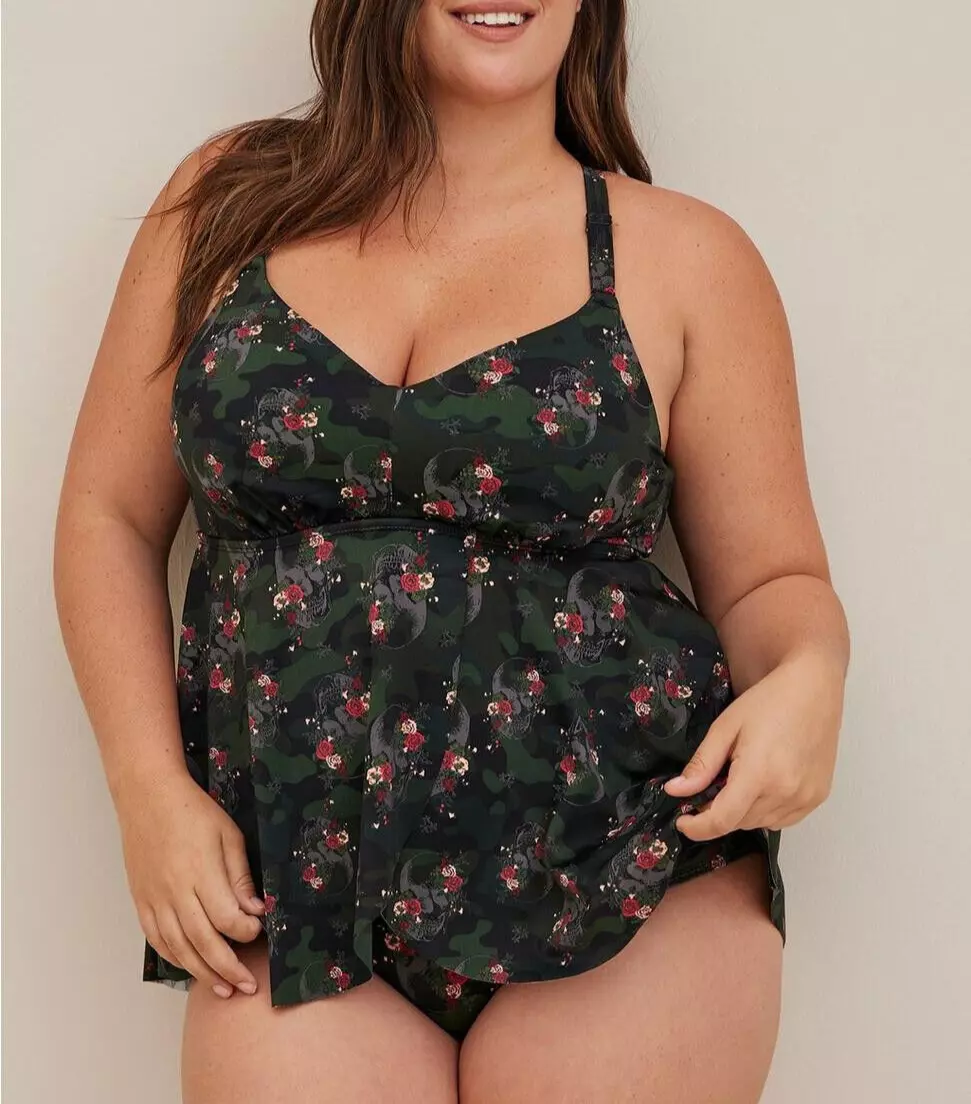 NEW Plus Size 3X D/DD Torrid Swimsuit Swim One Piece Babydoll Skull Camo  gothic