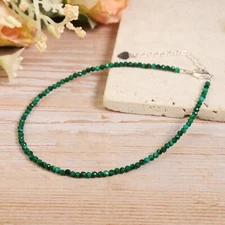 Tiny Malachite Dainty Anklet Faceted Beads Minimalist Healing Crystal Gifts