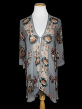 Citron Santa Monica 100% Silk Cardigan Topper Kimono Sz XS Sheer Asian