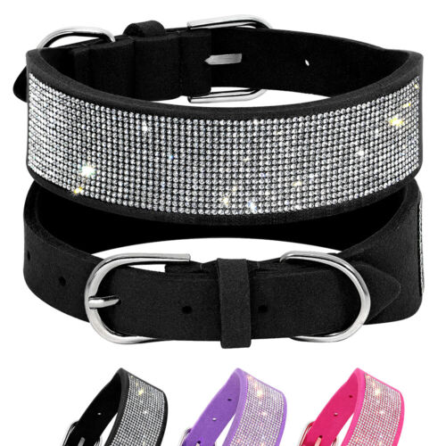 Colliers strass Bling Dog Colliers Cuir Daim Animal Animal De Vieil Taille Pour Moyenne Grande - Photo 1/15
